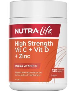 Nutra-Life High Strength Vitamin C + Vitamin D + Zinc 120 Tablets chính hãng Úc
