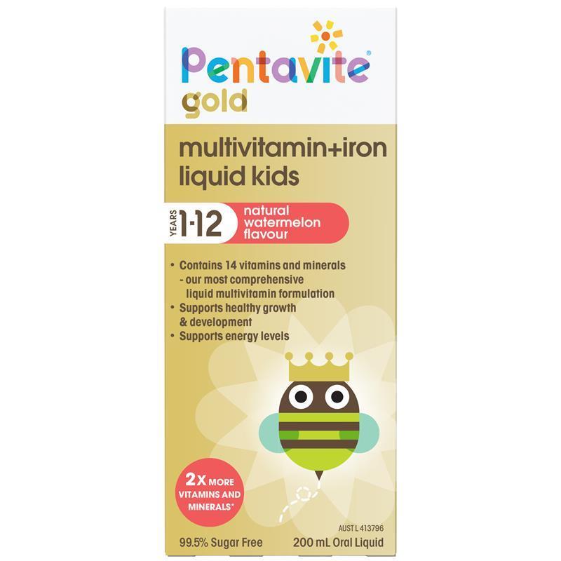 Pentavite Gold Multivitamin + Iron Liquid For Kids 200ml chính hãng Úc