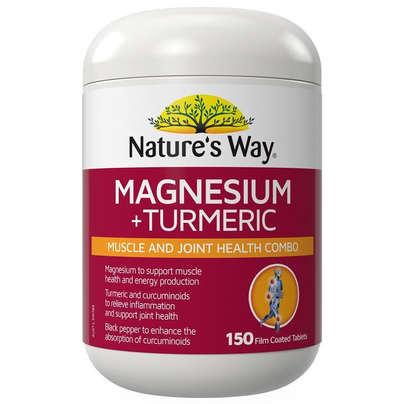 Nature's Way Magnesium + Turmeric 150 Tablets New Formula chính hãng Úc
