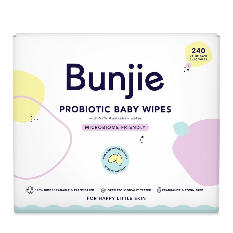 Bunjie Probiotic Baby Wipes 3 x 80 Pack chính hãng Úc