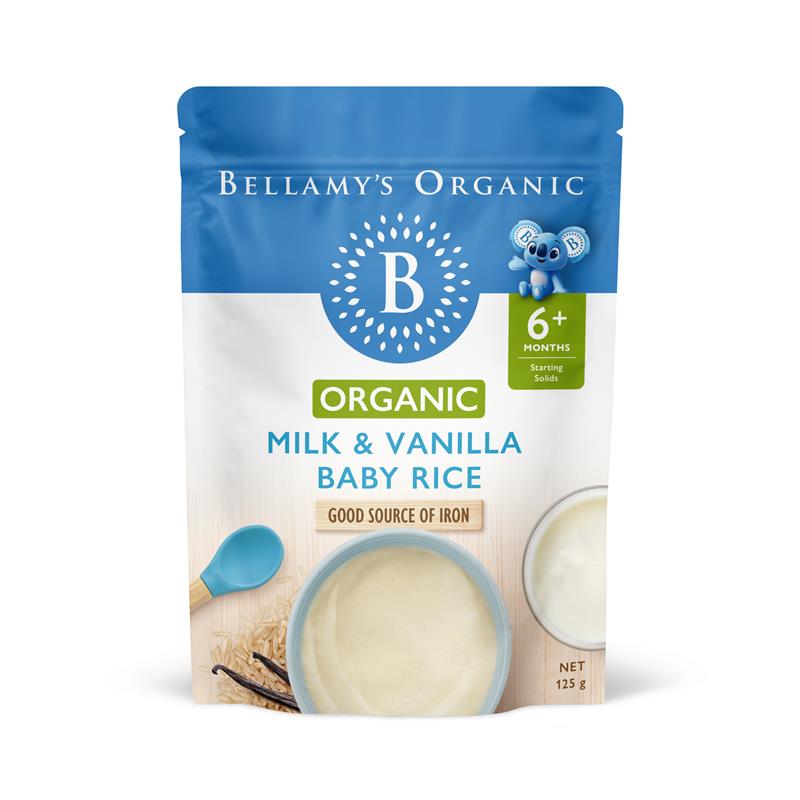 Bellamy's Organic Milk & Vanilla Baby Rice Cereal 125g chính hãng Úc