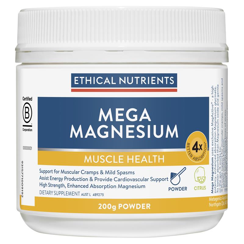 Ethical Nutrients Mega Magnesium 200g Powder Citrus chính hãng Úc