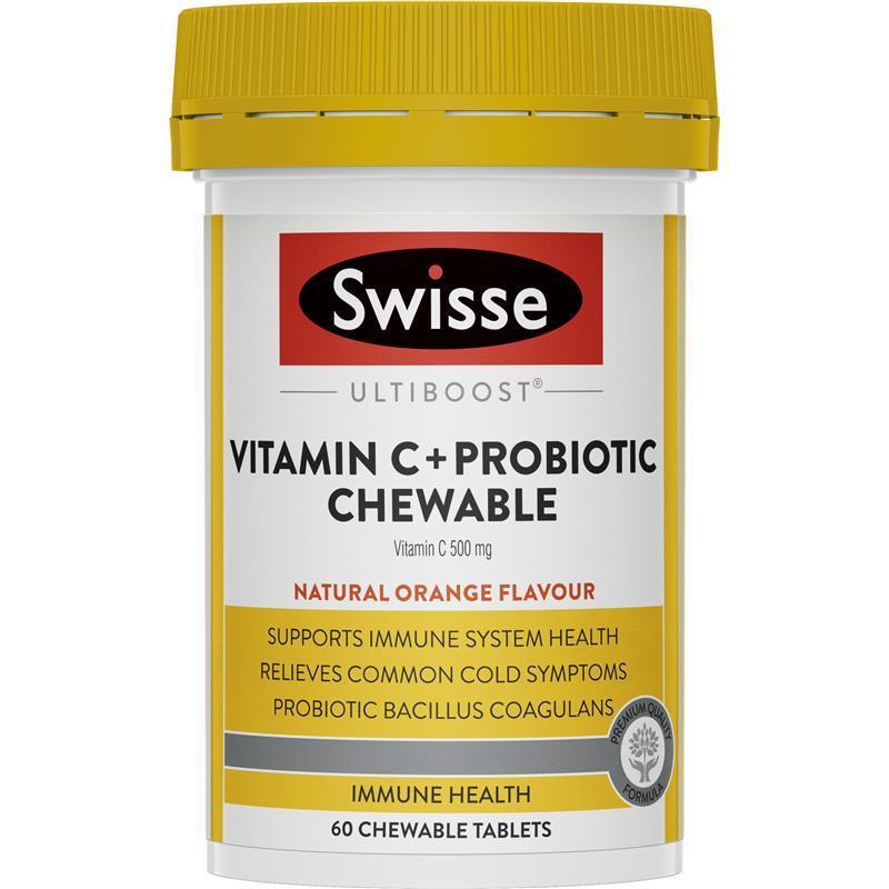 Swisse Vitamin C + Probiotic Chewable 60 Chewable Tablets chính hãng Úc