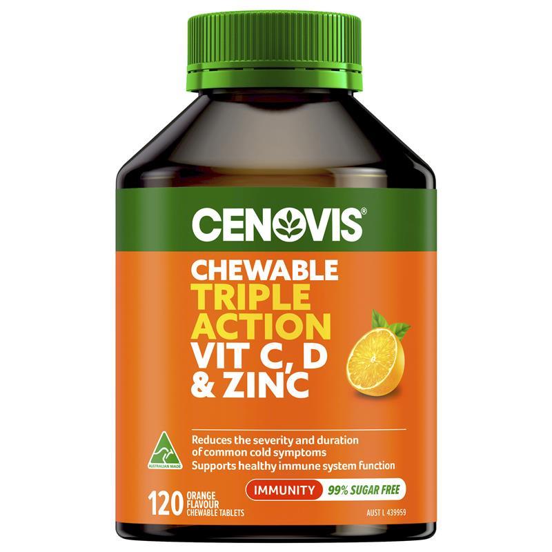 Cenovis Chewable Triple Action C D & Zinc 120 Tablets chính hãng Úc