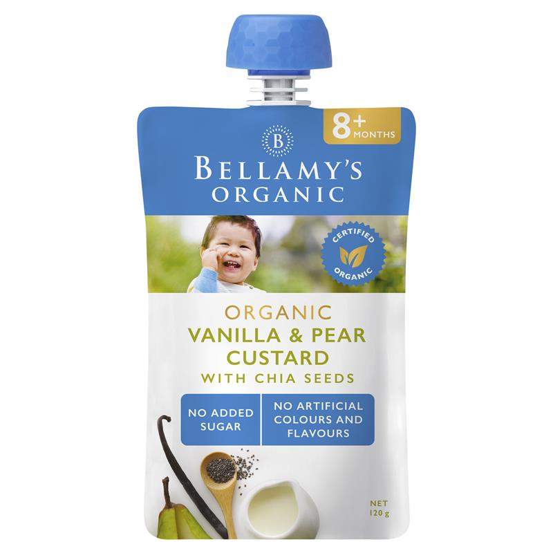 Bellamy's Organic Vanilla & Pear Custard with Chia Seeds 120g chính hãng Úc