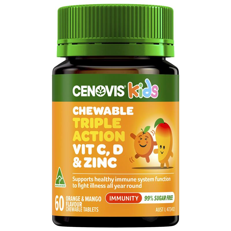 Cenovis Kids Chewable Triple Action C D & Zinc 60 Tablets chính hãng Úc