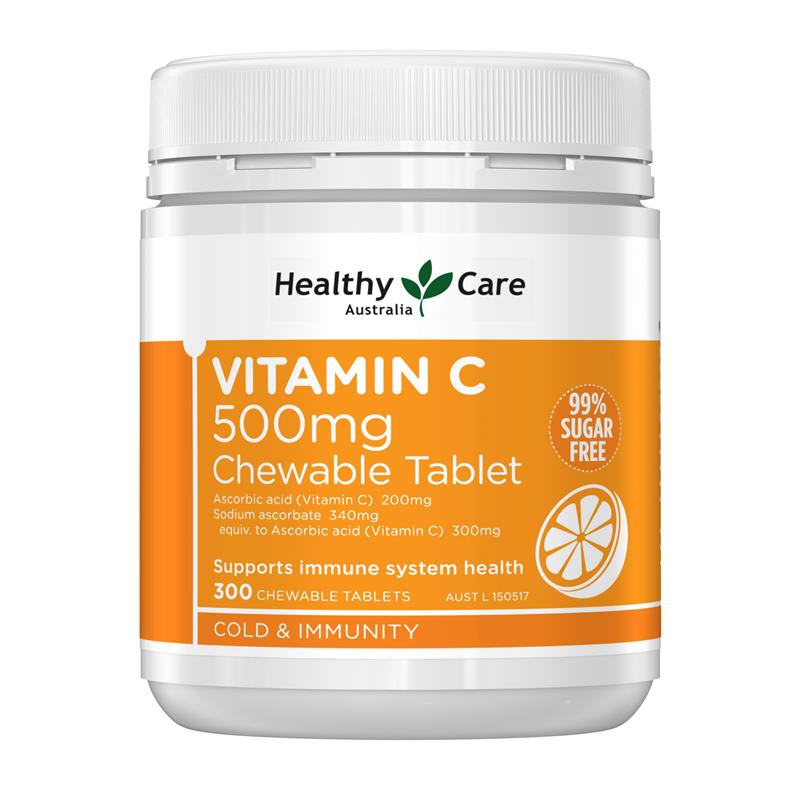 Healthy Care Vitamin C 500mg 300 Chewable Tablets chính hãng Úc