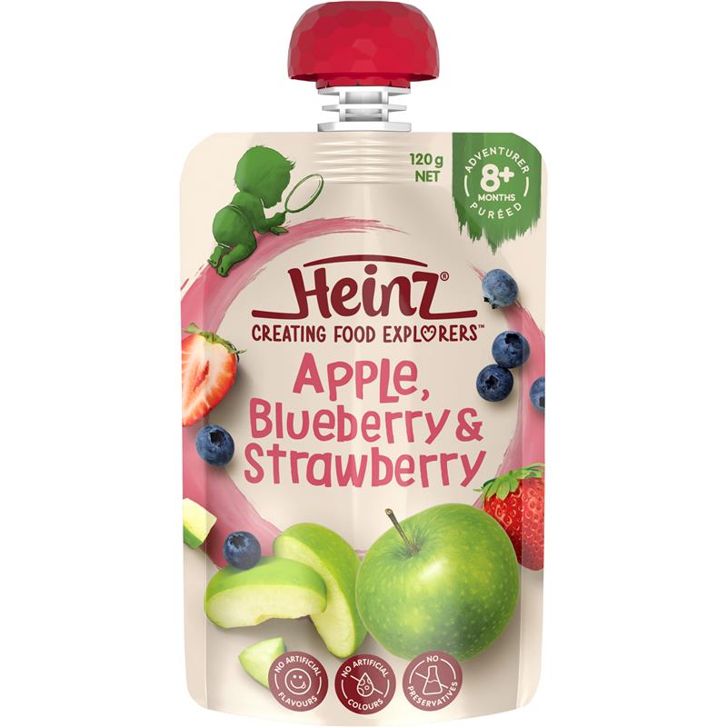 Heinz Apple Blueberry & Strawberry Pouch 120g 8m+ chính hãng Úc