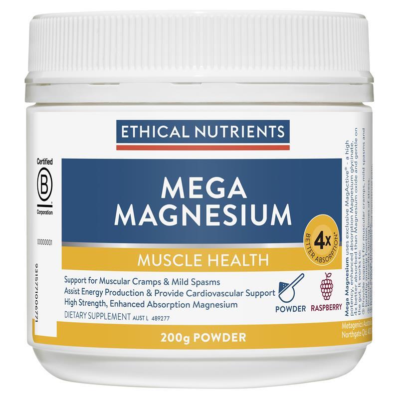 Ethical Nutrients Mega Magnesium 200g Powder Raspberry chính hãng Úc