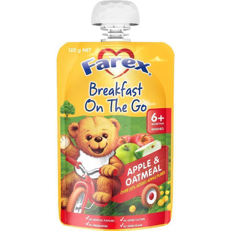 Farex Breakfast On The Go Apple & Oatmeal 6 months+ 120g Pouch chính hãng Úc