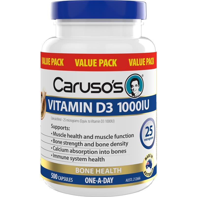 Carusos Vitamin D3 1000IU 500 Capsules chính hãng Úc