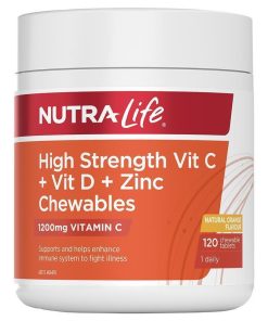 Nutra-Life Vit C+D+Zinc Chew 120 Tablets chính hãng Úc