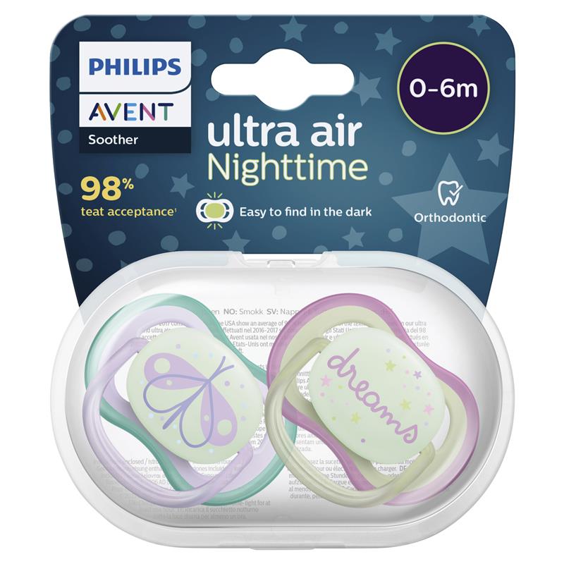 Avent Ultra Air Night Soother 0-6 Months 2 Pack chính hãng Úc