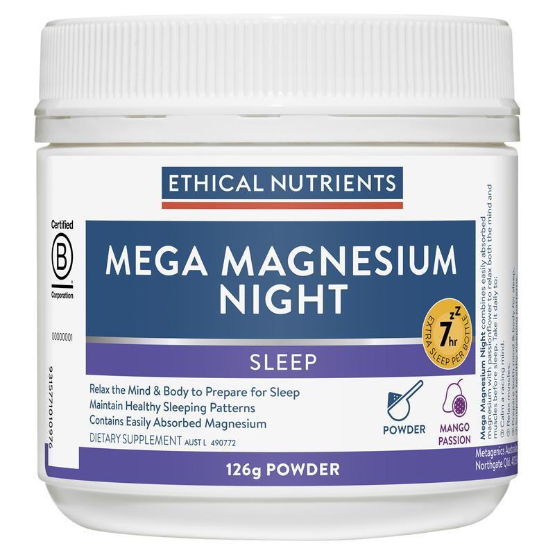 Ethical Nutrients Mega Magnesium Night 126g Powder chính hãng Úc