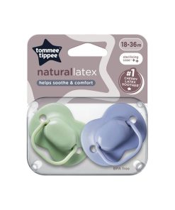 Tommee Tippee Natural Latex Cherry Soothers, Symmetrical Design, BPA-Free, 18-36m, Green and Blue, Pack of 2 Dummies chính hãng Úc