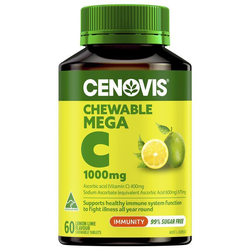 Cenovis Chewable Mega Vitamin C 1000mg Lemon Lime 60 Tablets chính hãng Úc