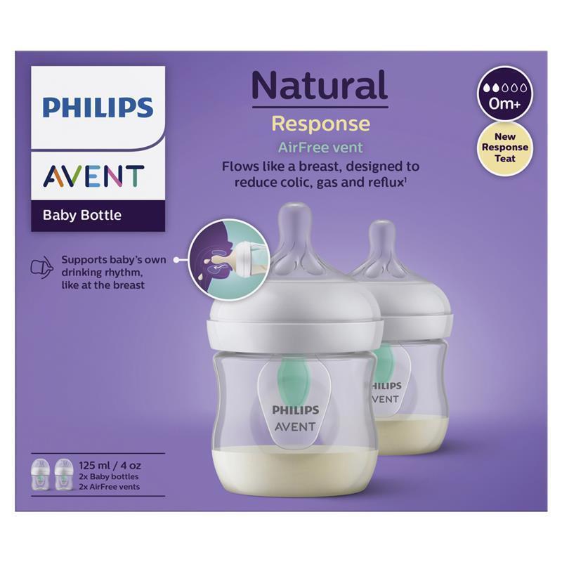 Avent Natural Response Feeding Bottles with AirFree Vent 125ml 2 Pack chính hãng Úc