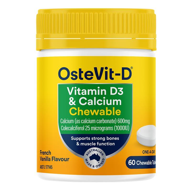 OsteVit-D Vitamin D3 & Calcium Chewable 60 Tablets chính hãng Úc