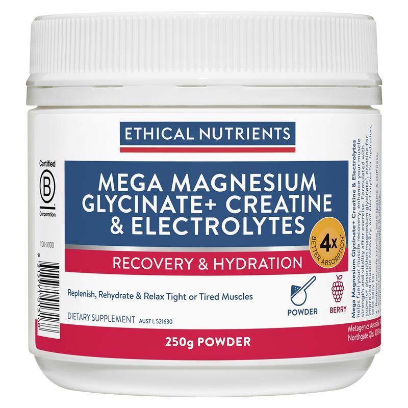 Ethical Nutrients Mega Magnesium Glycinate+ Creatine & Electrolytes 250g chính hãng Úc