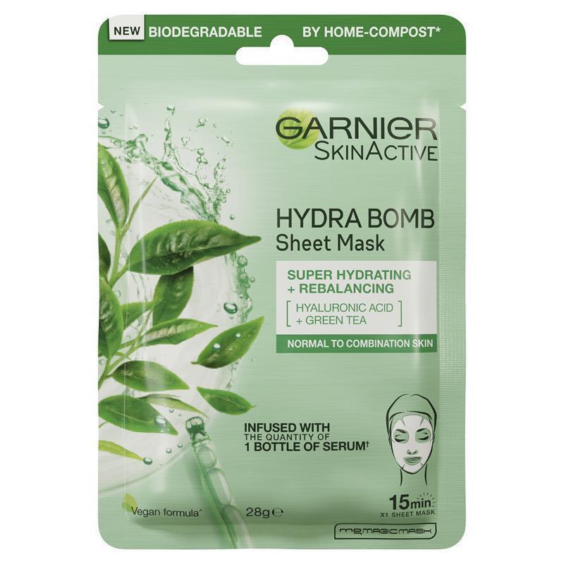 Garnier Hydra Bomb Hyaluronic Acid + Green Tea Sheet Mask chính hãng Úc