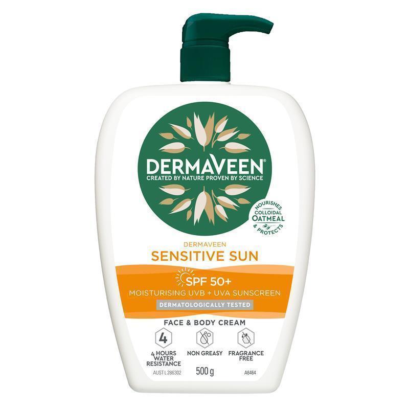Dermaveen Sensitive Sun SPF 50+ Moisturising Face & Body Cream 500g chính hãng Úc