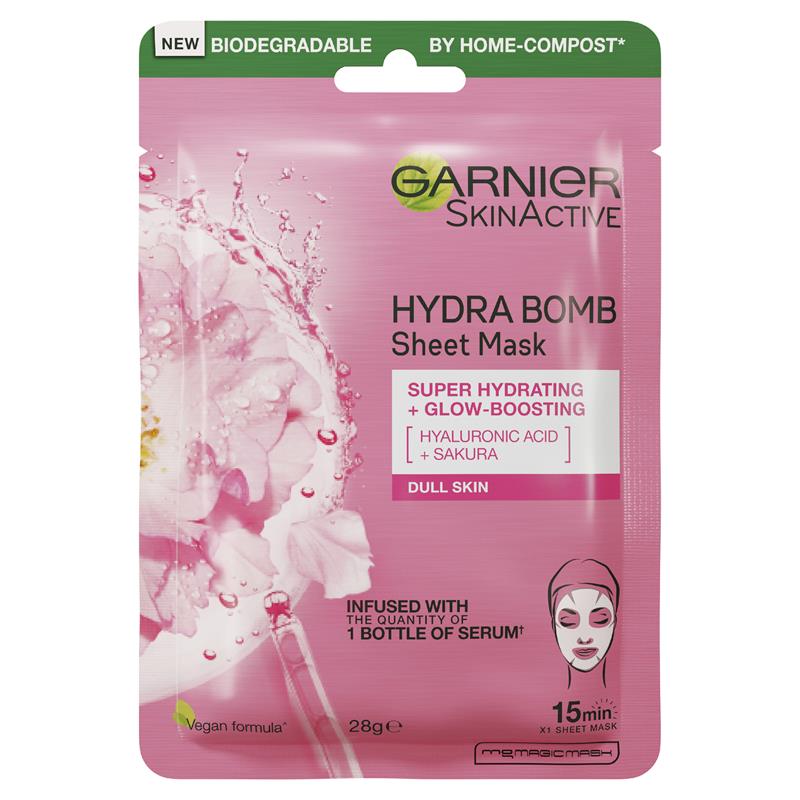 Garnier Hydra Bomb Hyaluronic Acid + Sakura Sheet Mask chính hãng Úc