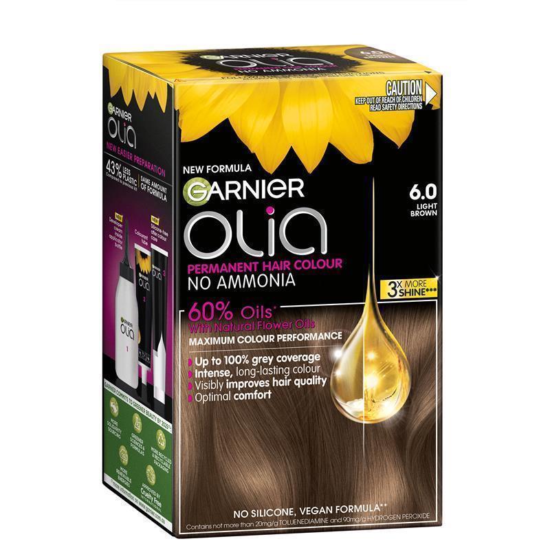 Garnier Olia 6.0 Light Brown Permanent Hair Colour No Ammonia 60% Oils chính hãng Úc
