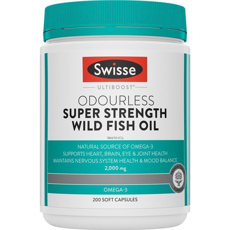 Swisse Ultiboost Odourless Super Strength Wild Fish Oil 2000mg 200 Capsules chính hãng Úc