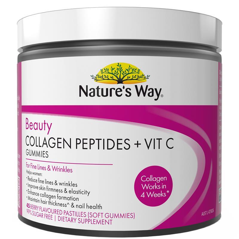 Nature's Way Beauty Collagen Peptides + Vit C 45 Gummies chính hãng Úc