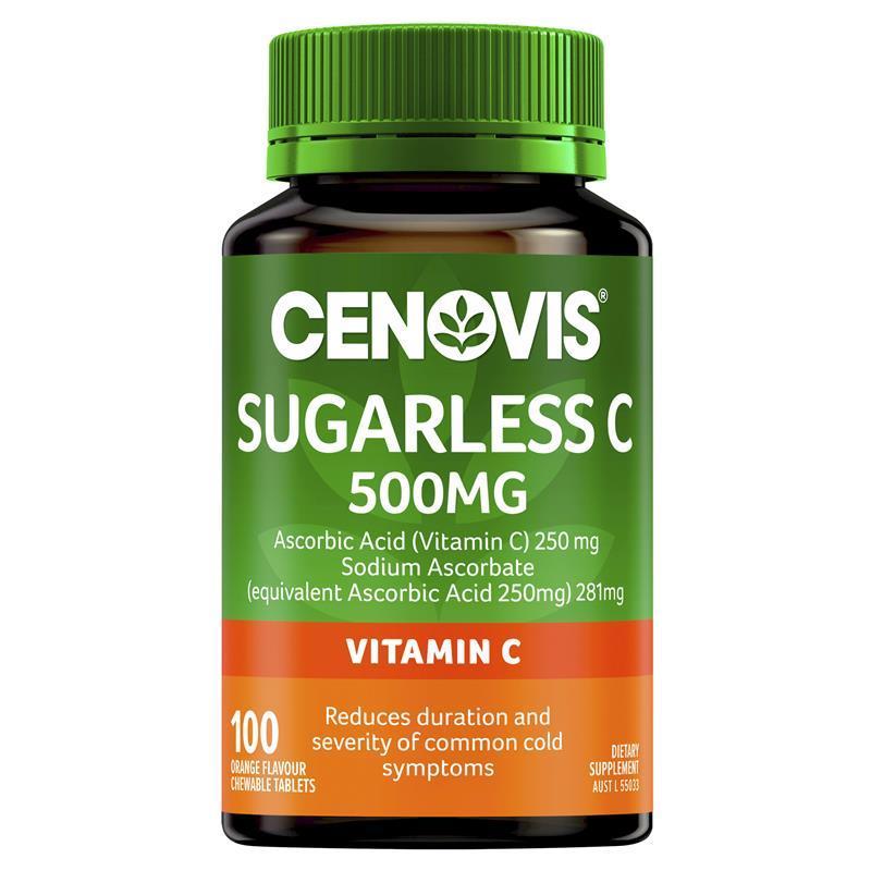 Cenovis Sugarless C 500mg 100 Orange Flavour Chewable Tablets chính hãng Úc