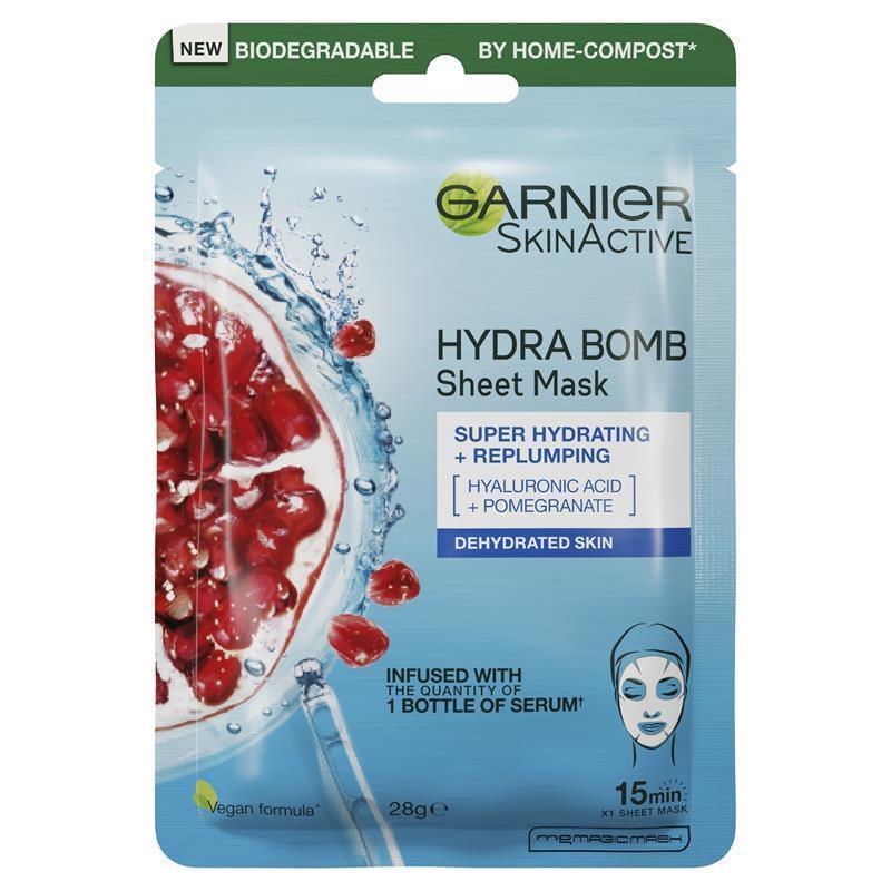 Garnier Hydra Bomb Hyaluronic Acid + Pomegranate Sheet Mask chính hãng Úc