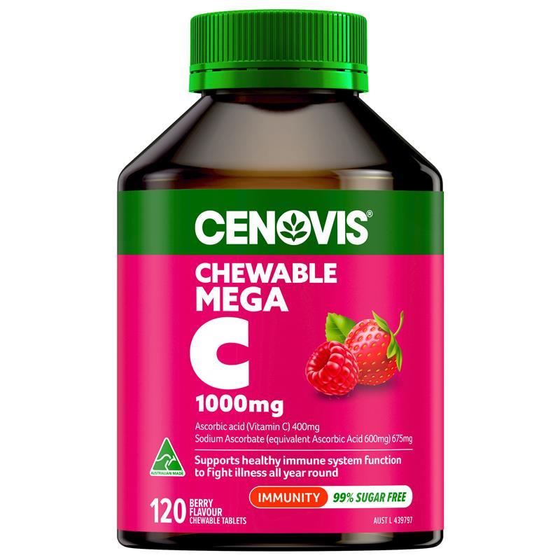 Cenovis Chewable Mega Vitamin C 1000mg Berry 120 Tablets Exclusive Size chính hãng Úc