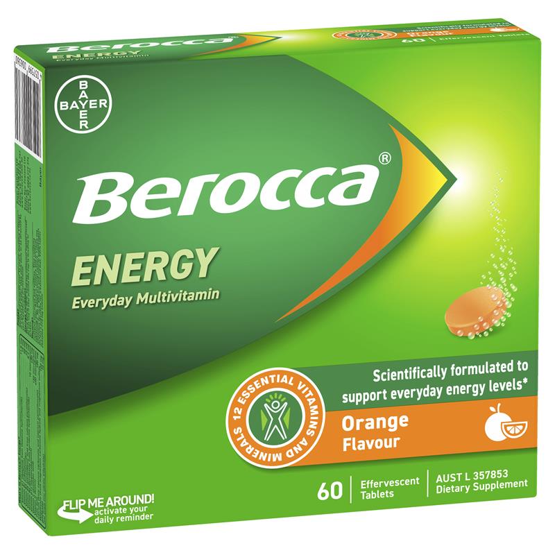 Berocca Energy Orange 60 Effervescent Tablets Exclusive Size chính hãng Úc