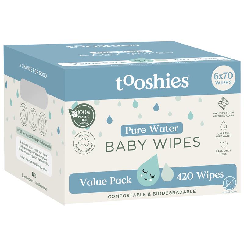 Tooshies Baby Wipes Pure Water 6 x 70 Pack chính hãng Úc