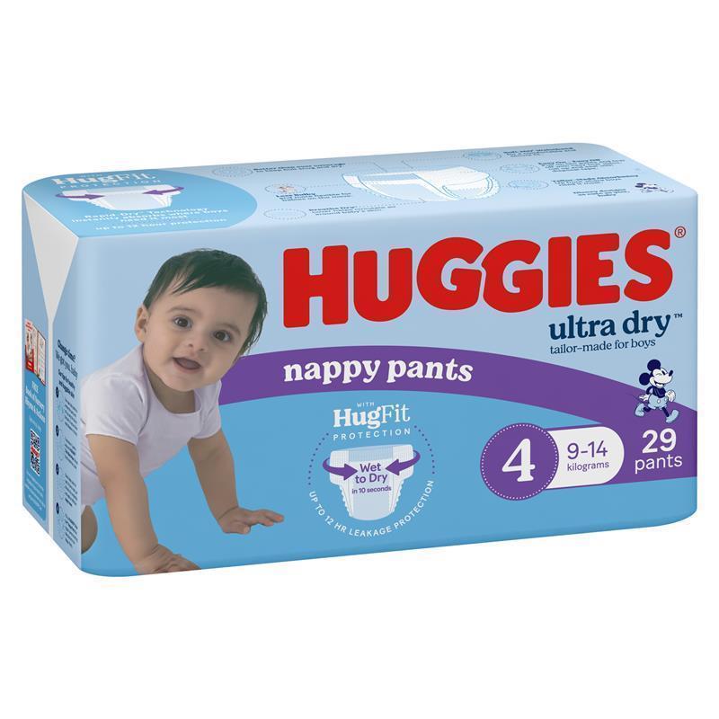 Huggies Ultra Dry Nappy Pants Size 4 9-14kg Boy 29 Pack chính hãng Úc