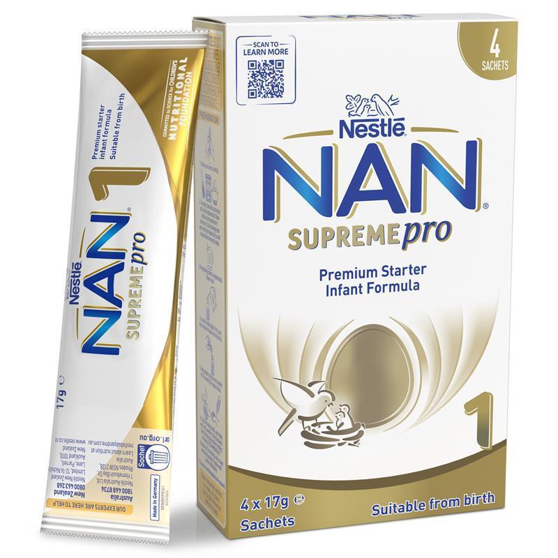 NAN SUPREMEpro 1 Suitable From Birth Premium Starter Infant Formula Powder Sachets 4x17g chính hãng Úc