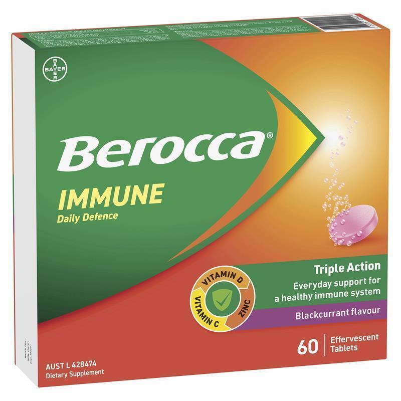Berocca Immune Daily Defence Blackcurrant 60 Effervescent Tablets Exclusive Size chính hãng Úc