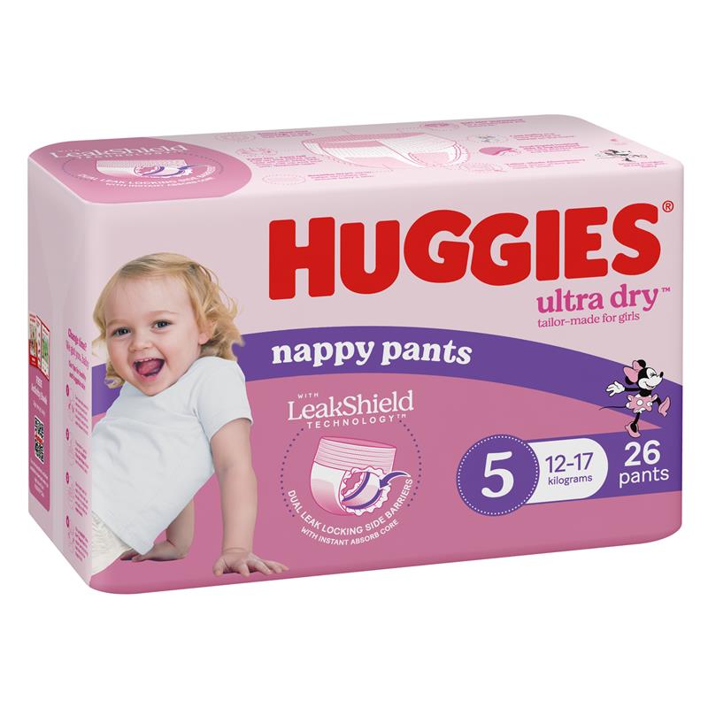 Huggies Ultra Dry Nappy Pants Size 5 12-17kg Girl 26 Pack chính hãng Úc