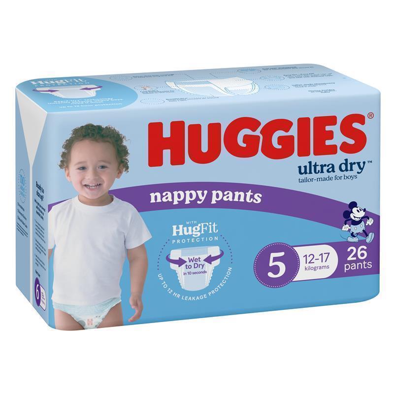 Huggies Ultra Dry Nappy Pants Size 5 12-17kg Boy 26 Pack chính hãng Úc