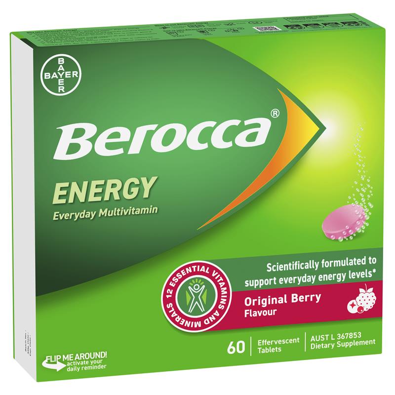 Berocca Energy Original Berry 60 Effervescent Tablets Exclusive Size chính hãng Úc