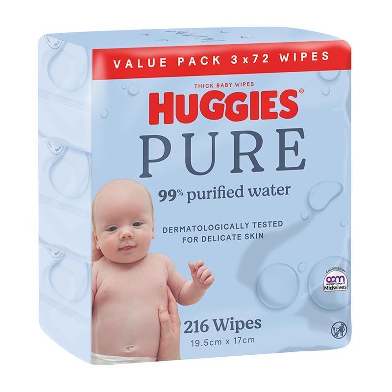 Huggies 99% Water Bulk Wipes 72X3 Pack chính hãng Úc