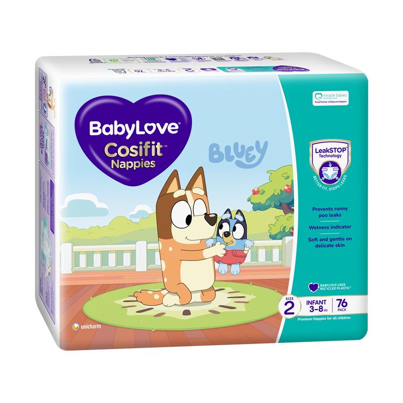 BabyLove Cosifit Infant Nappies Size 2 (3-8kg) 76 Pack chính hãng Úc