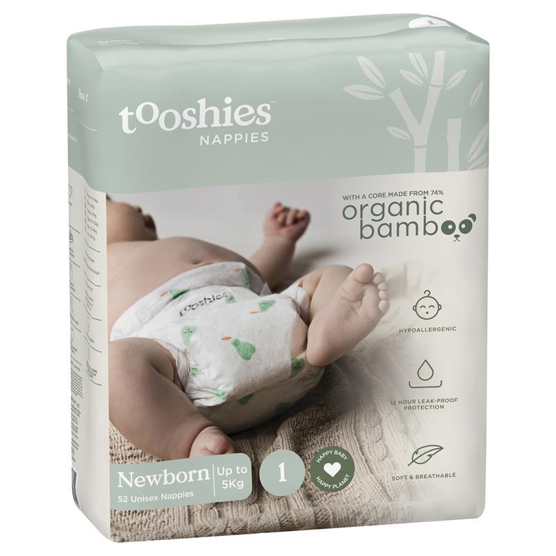 Tooshies Eco Nappies with Organic Bamboo Size 1 Newborn 3-5kg, 52 Pack chính hãng Úc