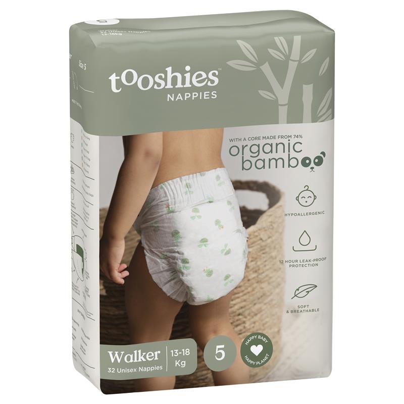 Tooshies Eco Nappies with Organic Bamboo Size 5 Walker 13-18kg, 32 pack chính hãng Úc