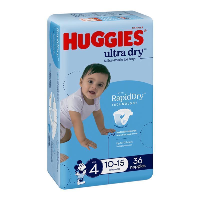 Huggies Ultra Dry Nappies Size 4 Boy 10-15kg Bulk 36 Pack chính hãng Úc
