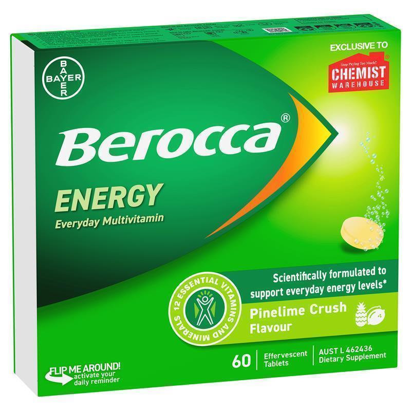 Berocca Energy Pinelime Crush 60 Effervescent Tablets Exclusive chính hãng Úc