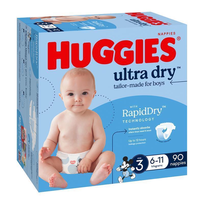 Huggies Ultra Dry Nappies Boy Size 3 Jumbo 90 Pack chính hãng Úc