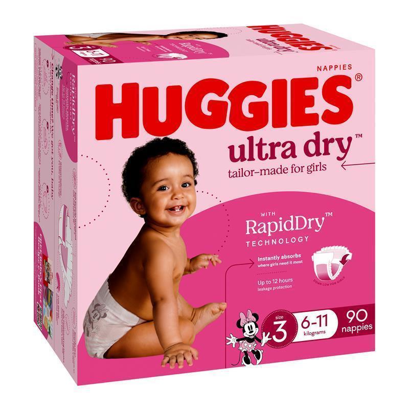 Huggies Ultra Dry Nappies Girl Size 3 Jumbo 90 Pack chính hãng Úc