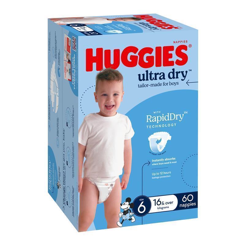 Huggies Ultra Dry Nappies Boy Size 6 Jumbo 60 Pack chính hãng Úc