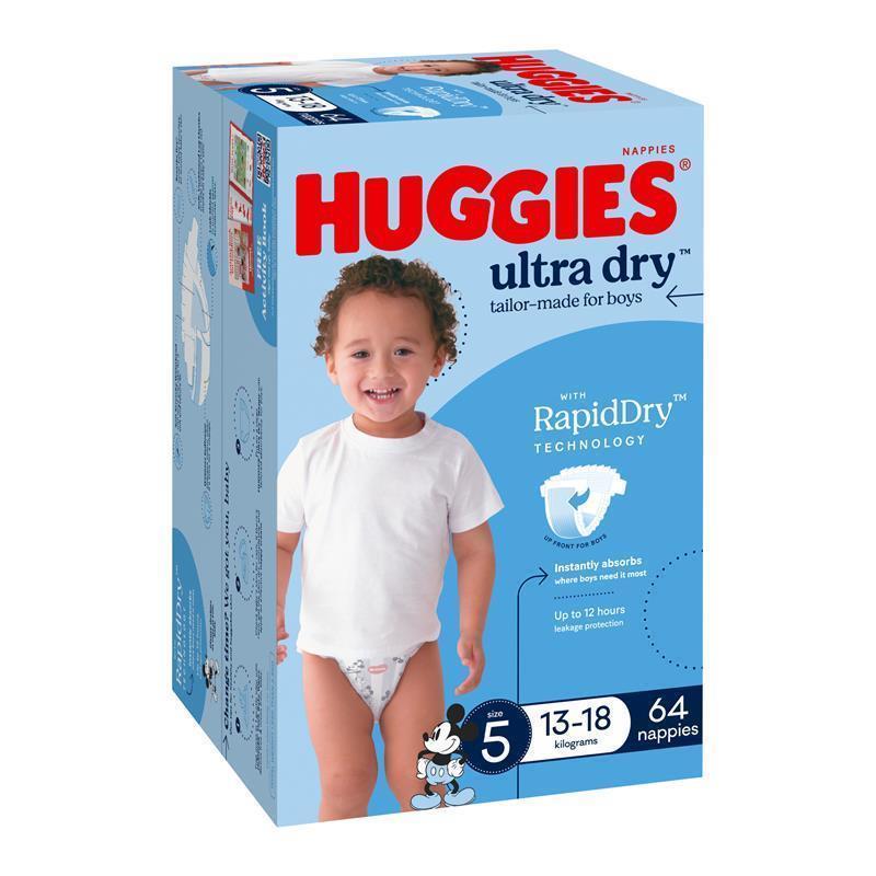 Huggies Ultra Dry Nappies Boy Size 5 Jumbo 64 Pack chính hãng Úc